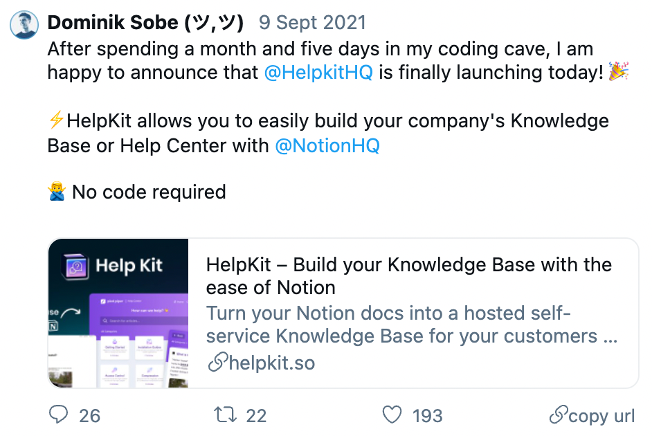 Screenshot of the launch tweet